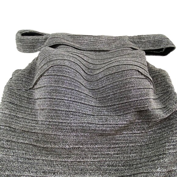 Vtg NINA CANACCI Women Off the Shoulder Mini Dress Sz 10 Silver Cocktail Wedding - Picture 15 of 16